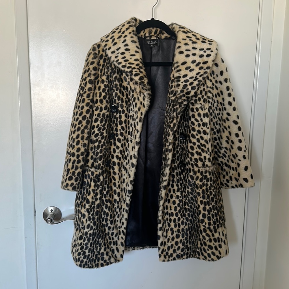 Topshop leopard faux fur jacket